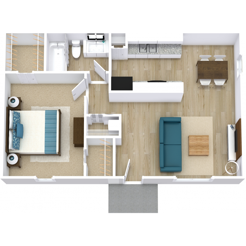 Floor plan for 1 bed, 1 bath, 707 sqft